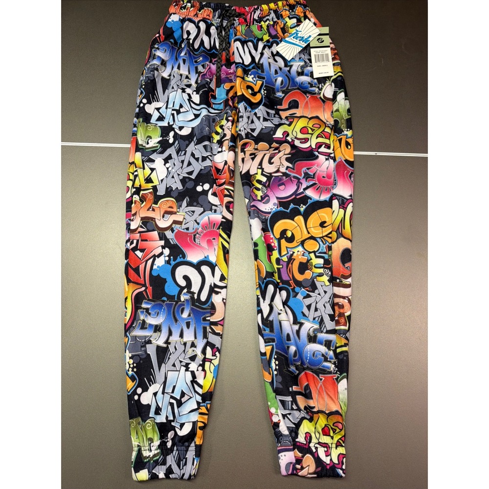 Fresh Prince of Bel Air Jogger Pants Mens S Black Graphic Print Drawstring NWT